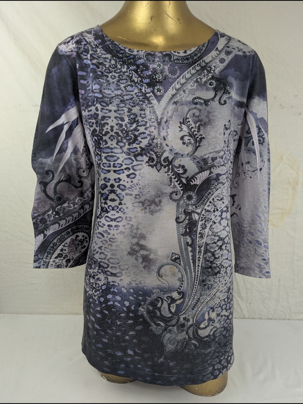 B.L.E.U. Purple Paisley & Abstract Animal Motif Blouse Medium